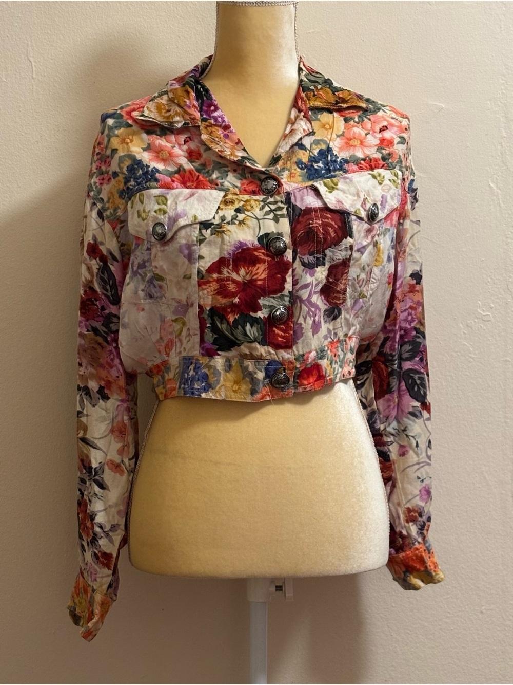 Vintage 80’s Indie Boho patchwork floral biker cropped style jacket